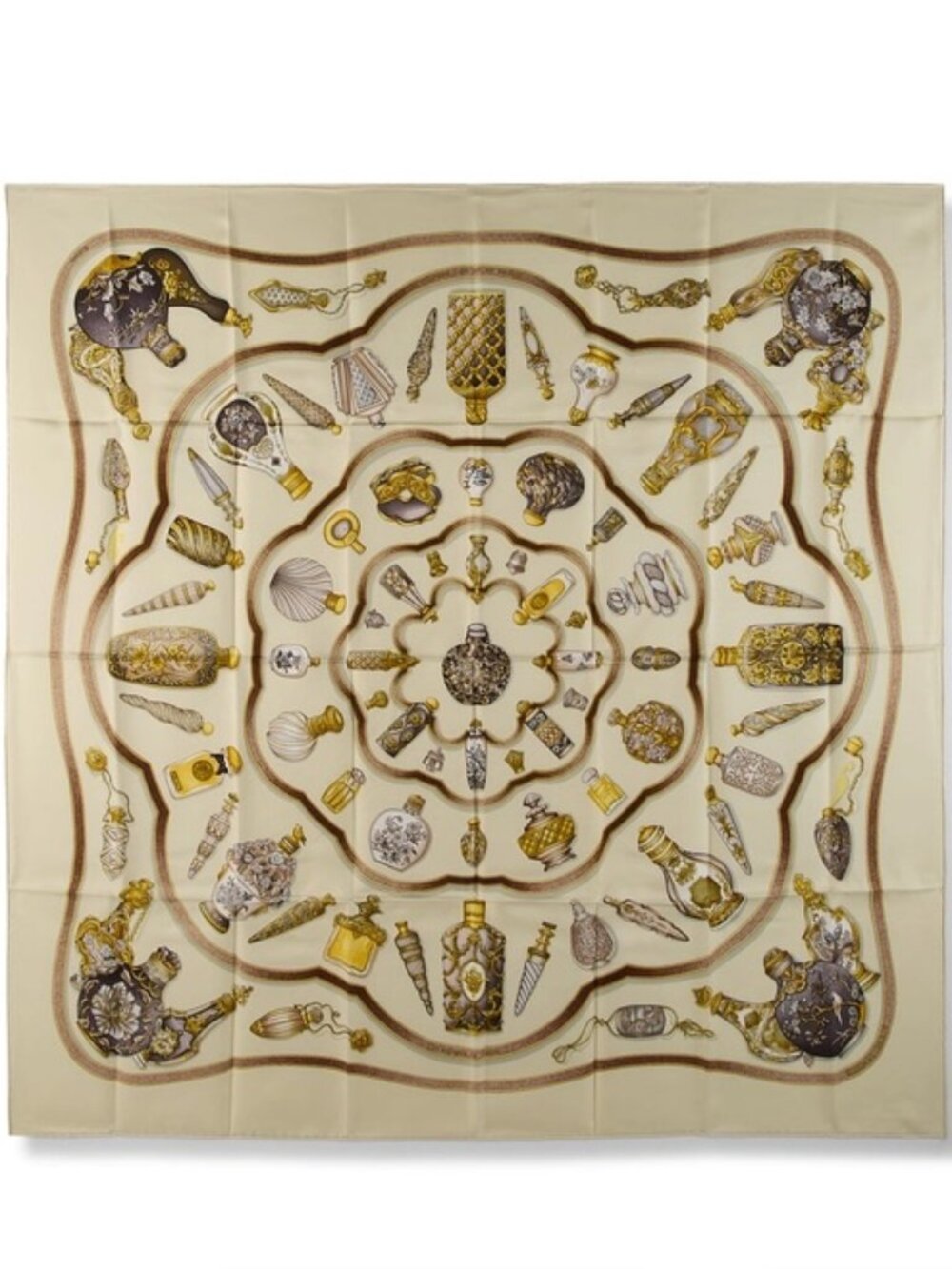 HERMÈS Women's 100% Silk Printed Scarf Cream & Multicolor 'Qu' Importe le Flaco
